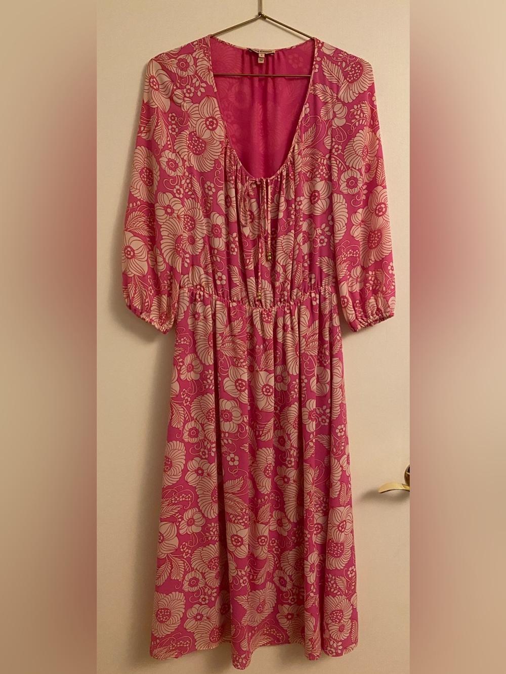 Juicy Couture Pink Floral Maxi Dress 3/4 Sleeve Boho Romantic Y2K